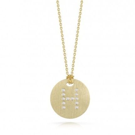 18K Yellow Gold Tiny Treasures Diamond Initial "H" Satin Disc Necklace