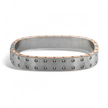 18K Rose Gold &amp; Stainless Steel Men's 2 Row Pois Mois Bangle