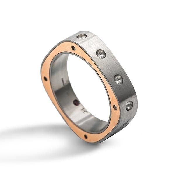 18K Rose Gold &amp; Stainless Steel Men's Pois Mois Ring Sz 10.5