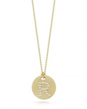 18K Yellow Gold Tiny Treasures Diamond Initial "R" Satin Disc Necklace