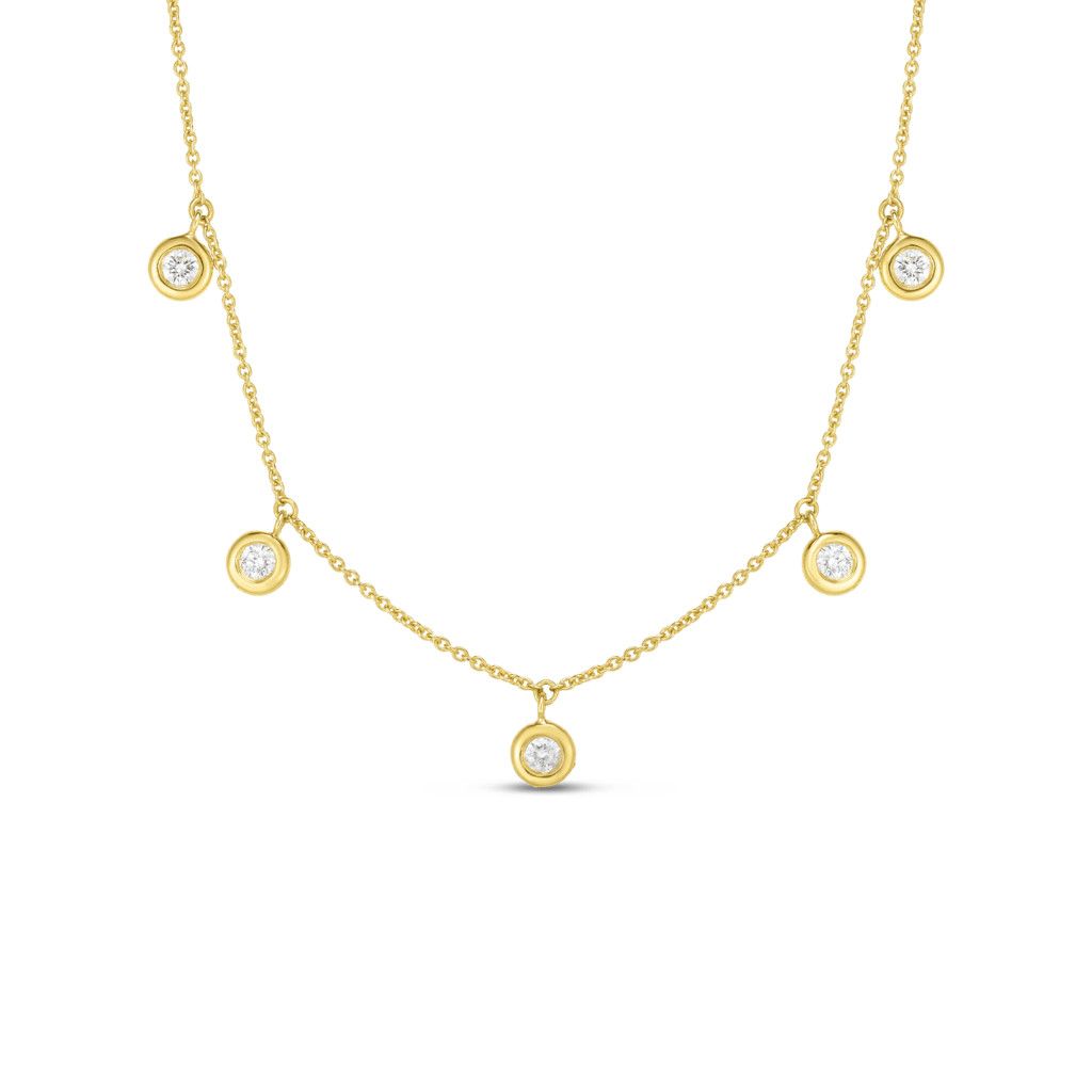 18K Yellow Gold Diamonds By The Inch Dangling Five Station Necklace