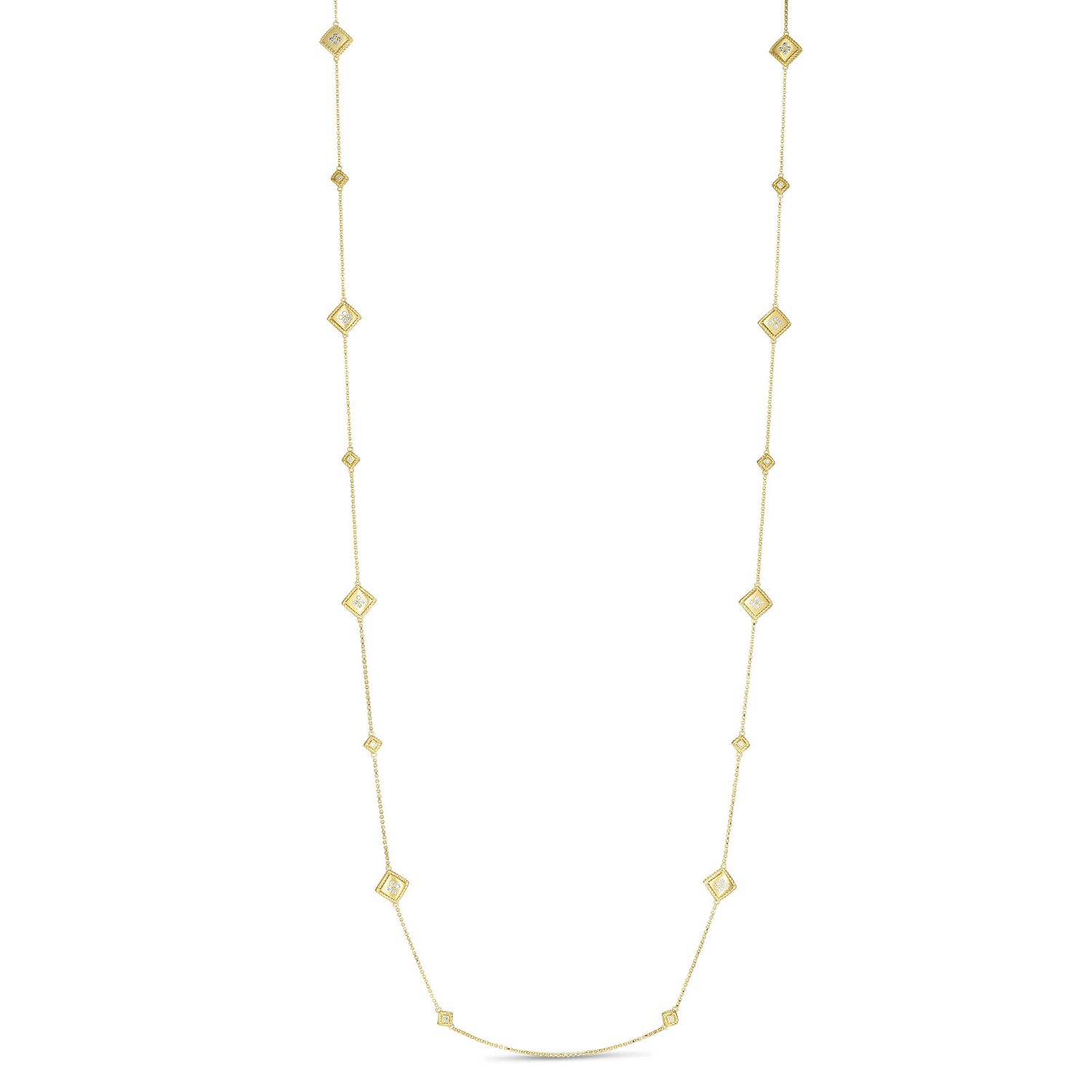 18K Yellow Gold Palazzo Ducale Multi Diamond Station Satin Chain