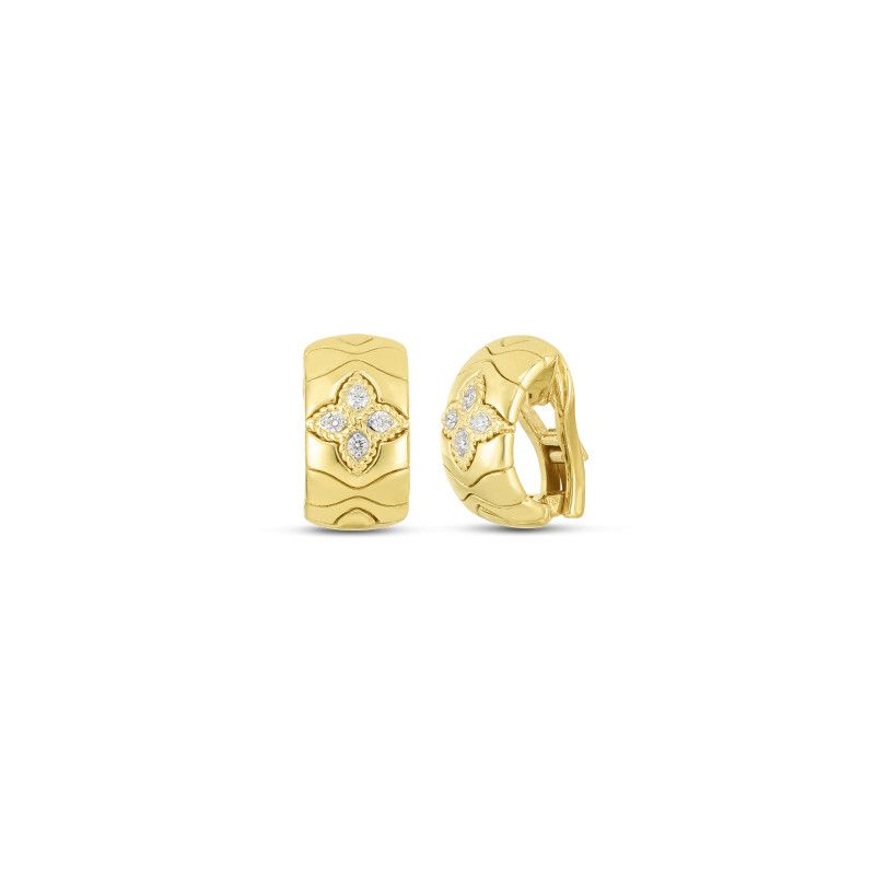 18K Yellow Gold Royal Princess Flower Diamond Earrings