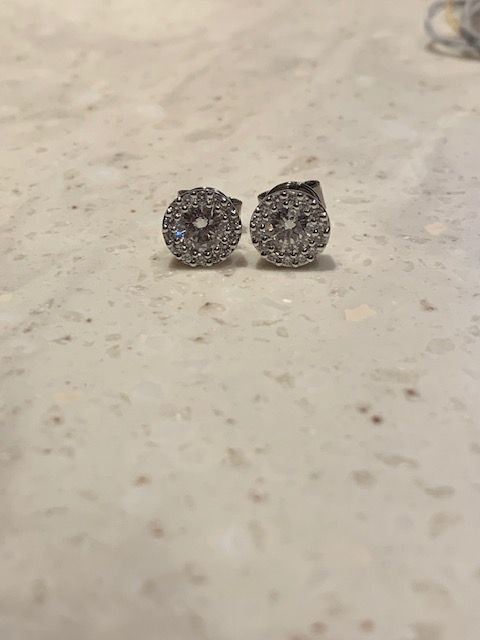 14K White Gold Diamond Halo Stud Earrings .95Ct