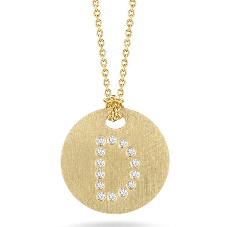 18K Yellow Gold Tiny Treasures Diamond Initial "D" Satin Disc Necklace