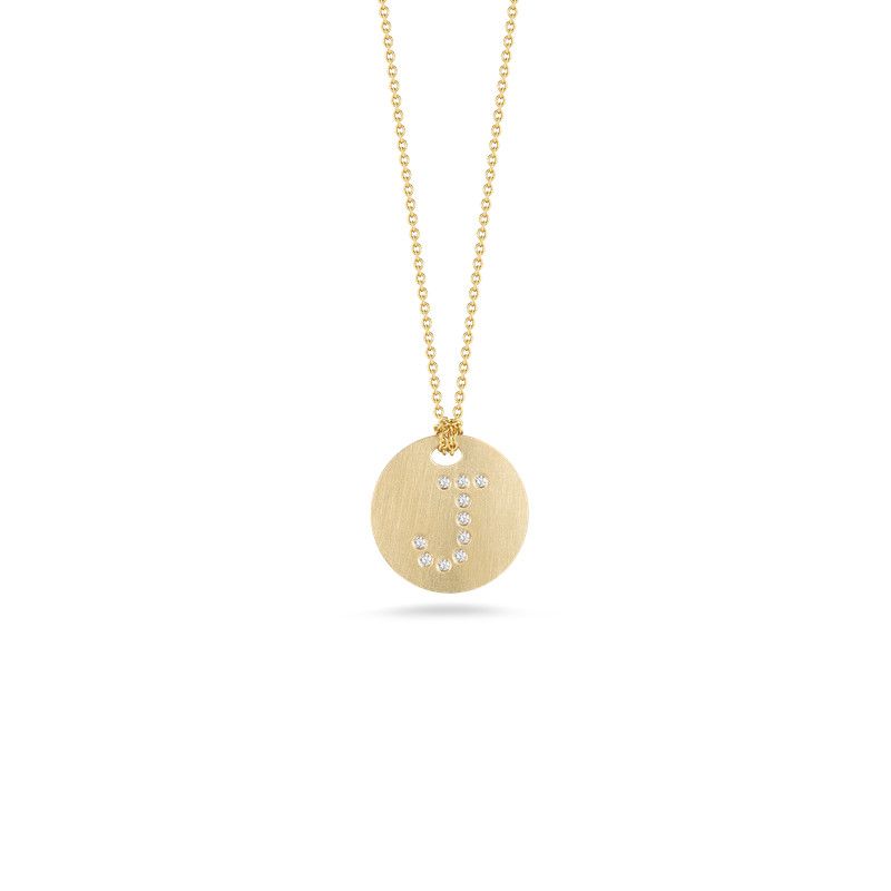 18K Yellow Gold Tiny Treasures Diamond Initial "J" Satin Disc Necklace