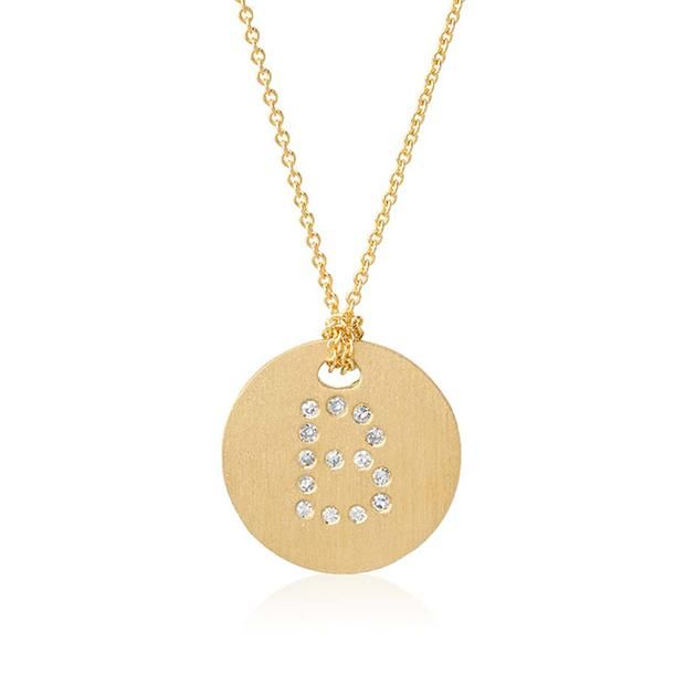 18K Yellow Gold Tiny Treasures Diamond Initial "B" Satin Disc Necklace