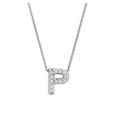 18K White Gold Tiny Treasures Diamond Love Letter "P" Necklace