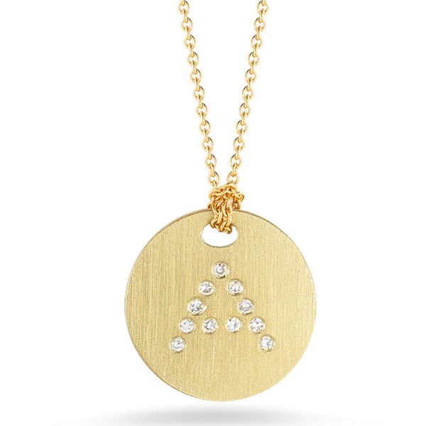 18K Yellow Gold Tiny Treasures Diamond Initial "A" Satin Disc Necklace