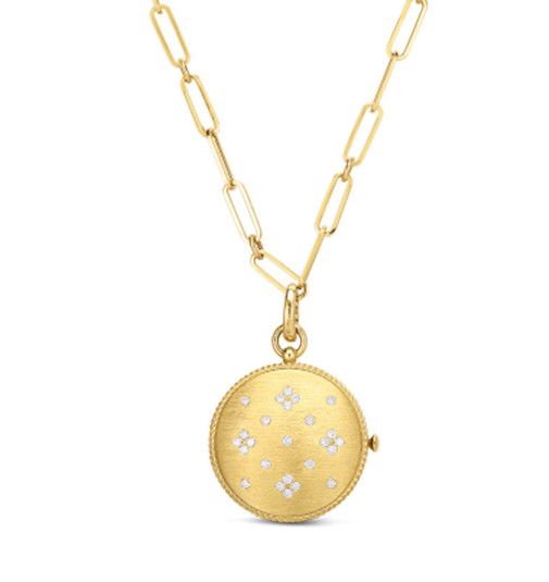 18K Yellow Gold Venetian Princess Diamond &amp; Satin Finish Locket Necklace