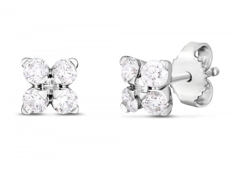 18K White Gold Love In Verona Small Flower Diamond Stud Earrings