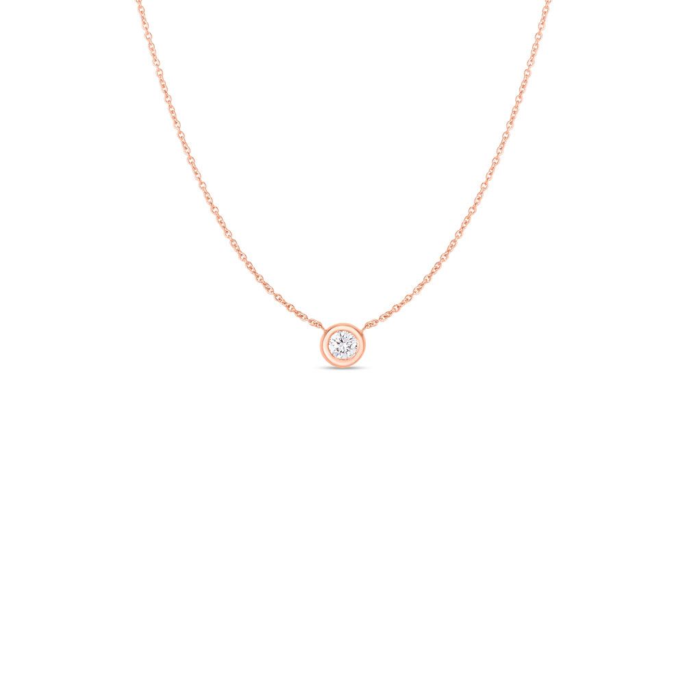 18K Rose Gold Diamonds By The Inch Bezel Set Solitaire Necklace
