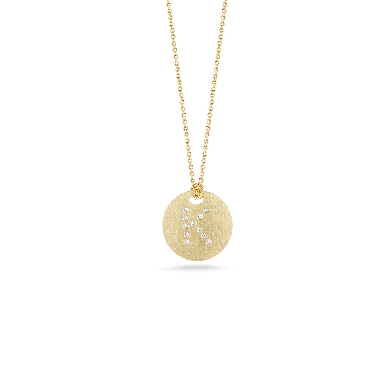 18K Yellow Gold Tiny Treasures Diamond Initial "K" Satin Disc Necklace