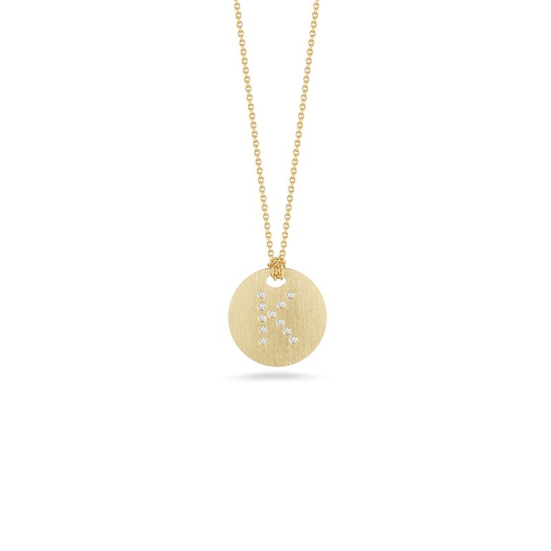 18K Yellow Gold Tiny Treasures Diamond Initial "K" Satin Disc Necklace