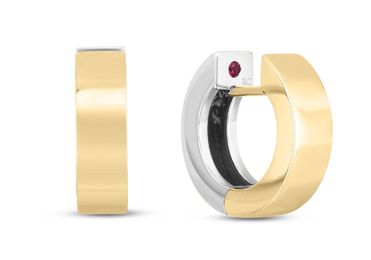 18K Yellow/White Designer Gold Reversible Hoop Earrings