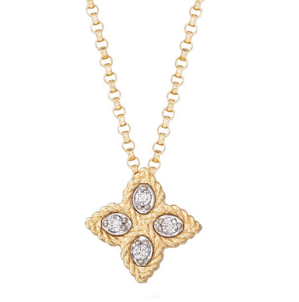 18K Yellow Gold Princess Flower Small Diamond Necklace
