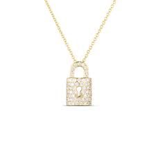 18K Yellow Gold Tiny Treasures Diamond Lock Necklace