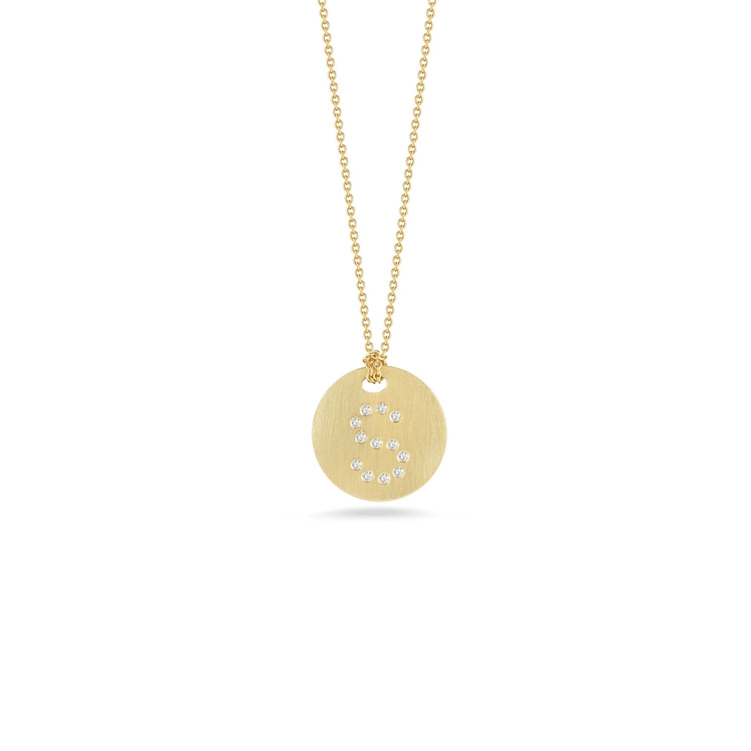18K Yellow Gold Tiny Treasures Diamond Initial "S" Satin Disc Necklace