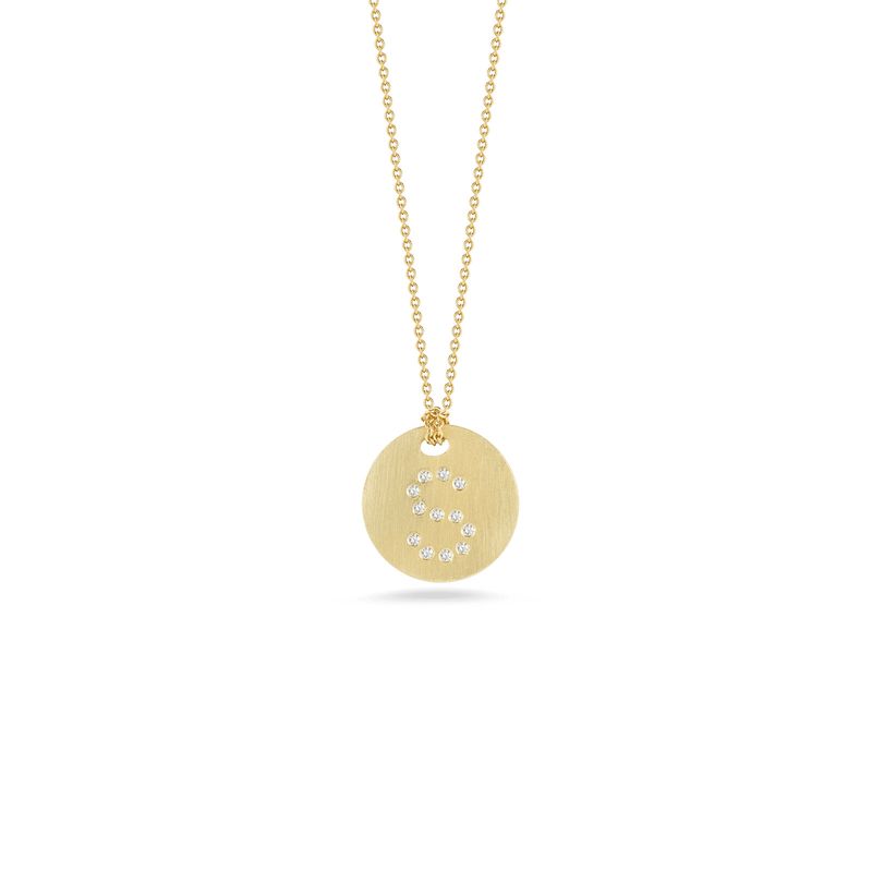 18K Yellow Gold Tiny Treasures Diamond Initial "S" Satin Disc Necklace