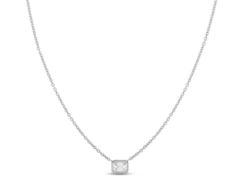 18K White Gold Diamonds By The Inch Emerald Cut Necklace
