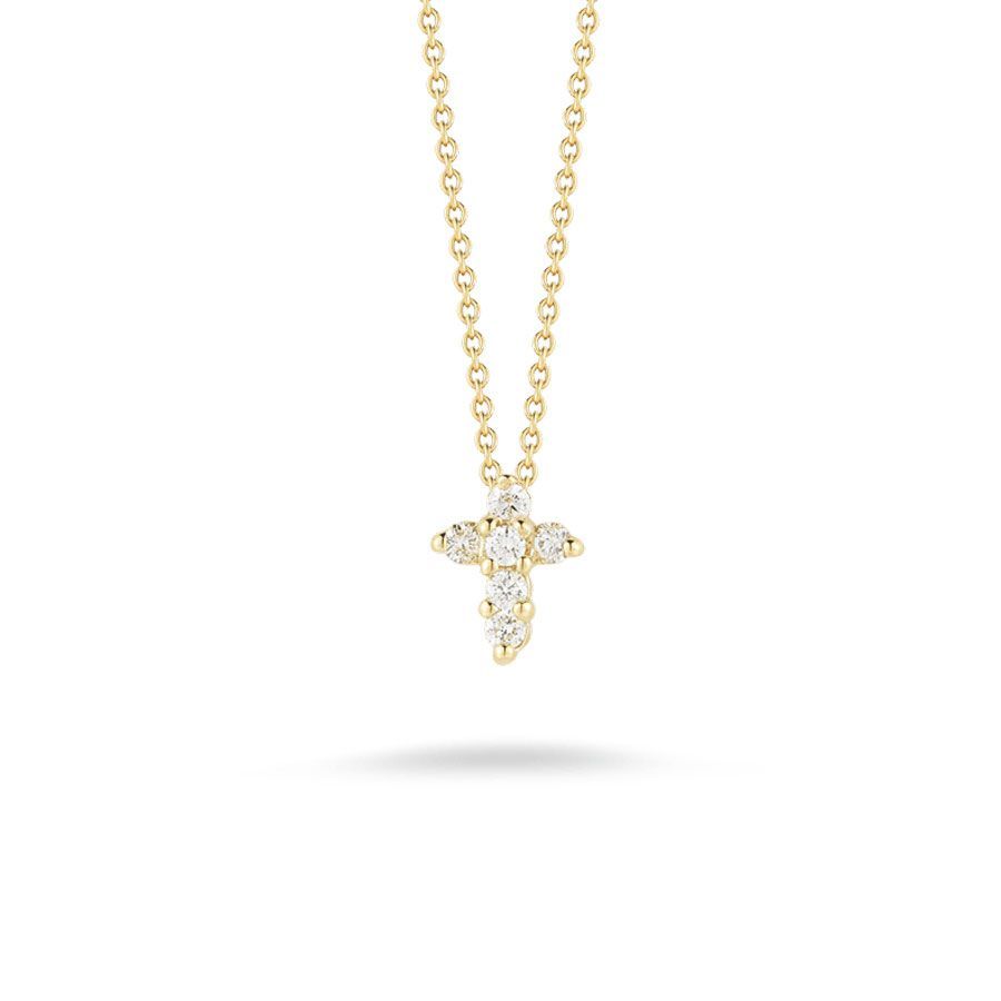 18K Yellow Gold Tiny Treasures Diamond Baby Cross Necklace