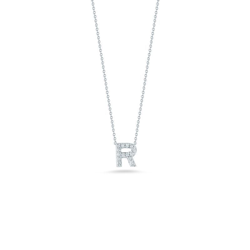 18K White Gold Tiny Treasures Diamond Love Letter "R" Necklace