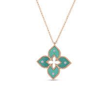 18K Rose Gold Venetian Princess Diamond &amp; Green Titanium Small Flower Necklace