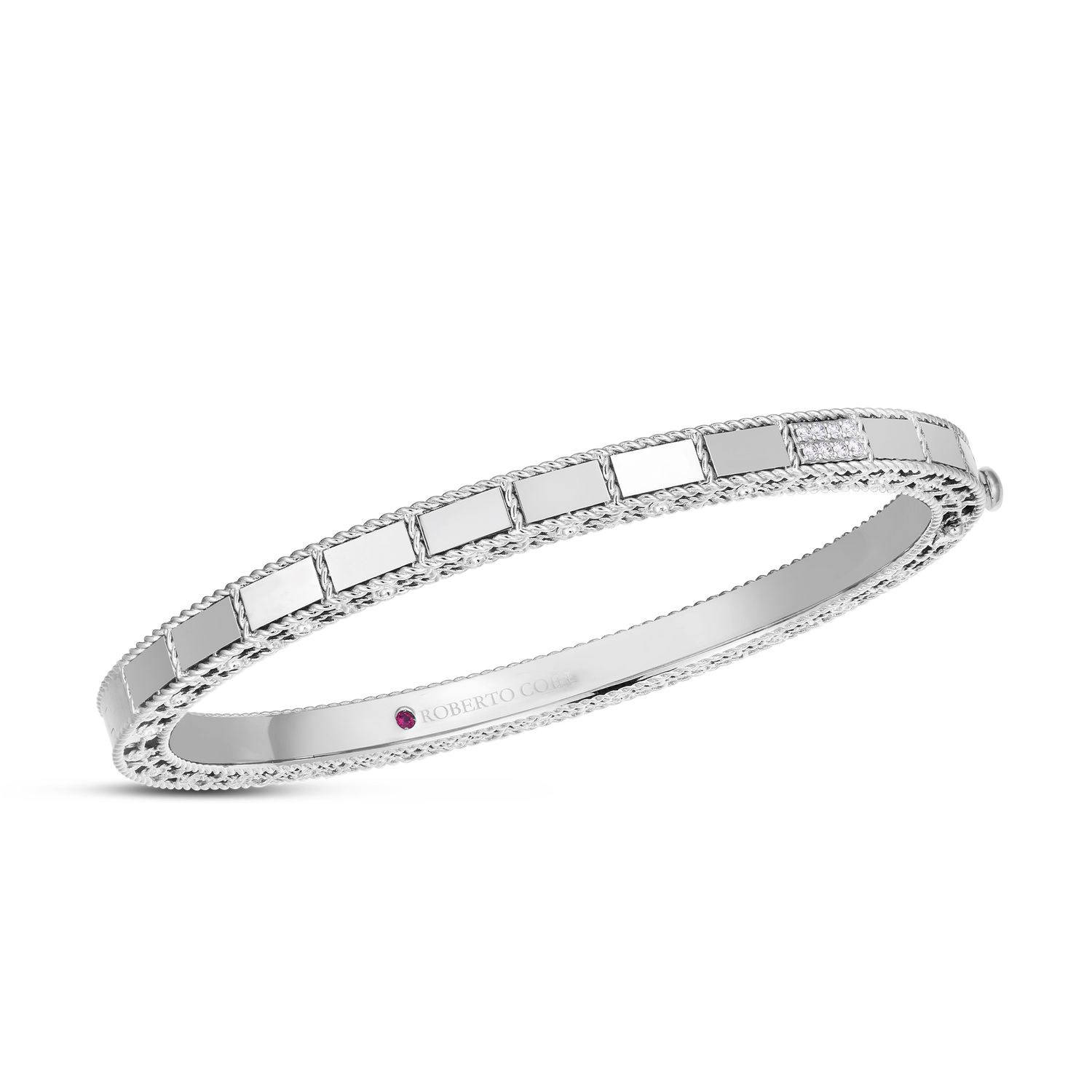 18K White Gold Art Deco Mosaic Diamond Accent Bangle