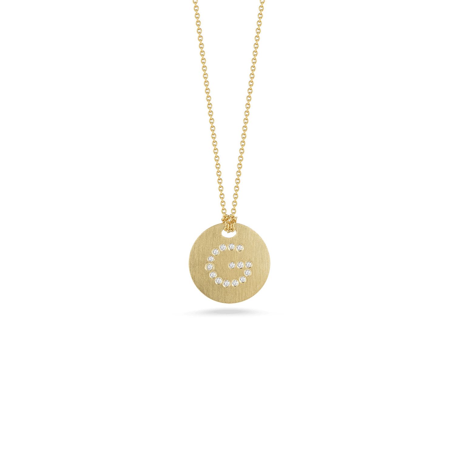18K Yellow Gold Tiny Treasures Diamond Initial "G" Satin Disc Necklace