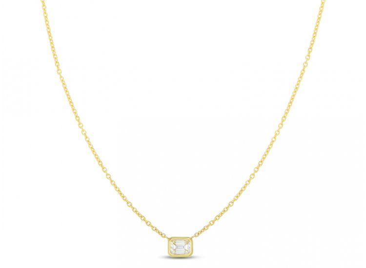 18K Yellow Gold Diamonds By The Inch Emerald Cut Necklace