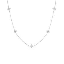 18K White Gold Love in Verona 5 Station Diamond Flower Necklace