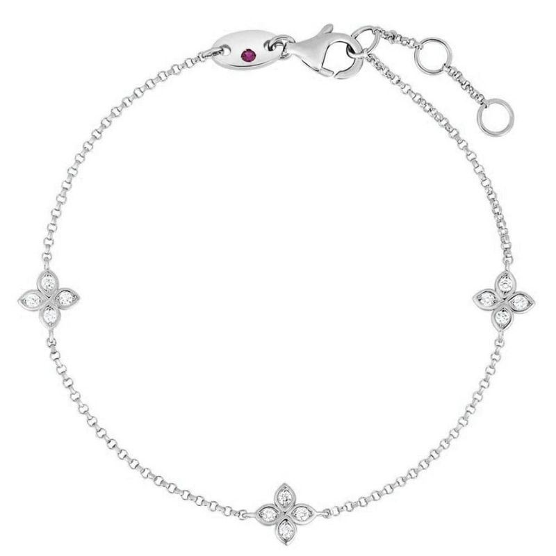 18K White Gold Love in Verona 3 Station Diamond Flower Bracelet