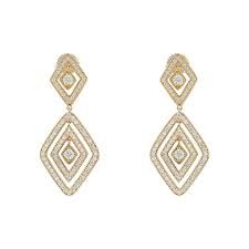 18K Yellow Gold Diamante Diamond Dangle Earrings