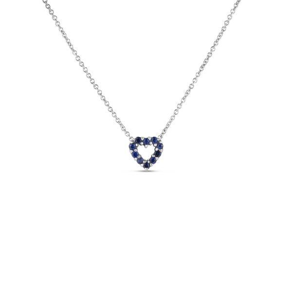 18K White Gold Tiny Treasures Diamond &amp; Blue Sapphire Reversible Heart Necklace