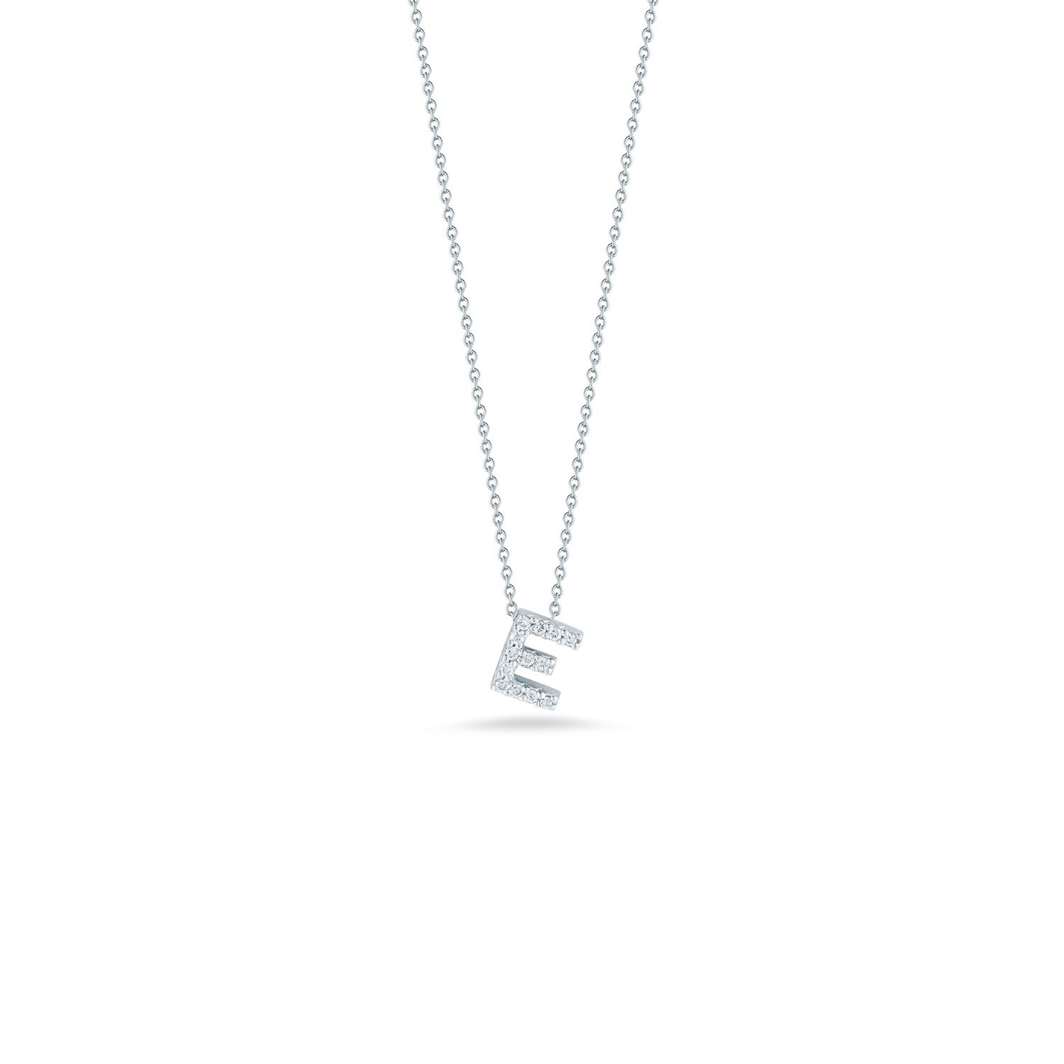 18K White Gold Tiny Treasures Diamond Love Letter "E" Necklace