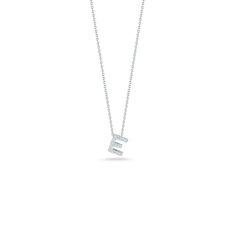 18K White Gold Tiny Treasures Diamond Love Letter "E" Necklace