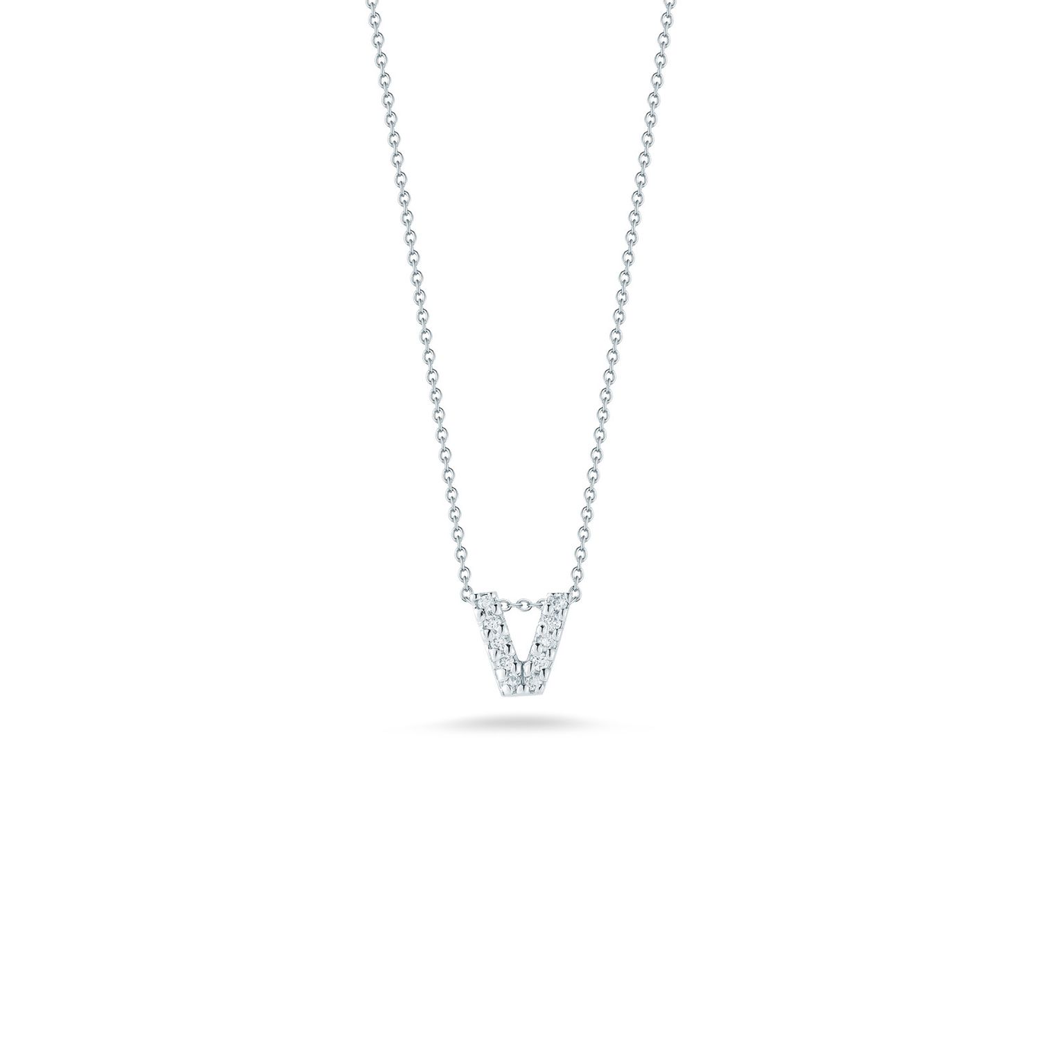18K White Gold Tiny Treasures Diamond Love Letter "V" Necklace