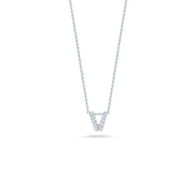 18K White Gold Tiny Treasures Diamond Love Letter "V" Necklace