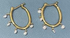 18K Yellow Gold 0.30Ct Oval Diamond Drops Hoop Earrings