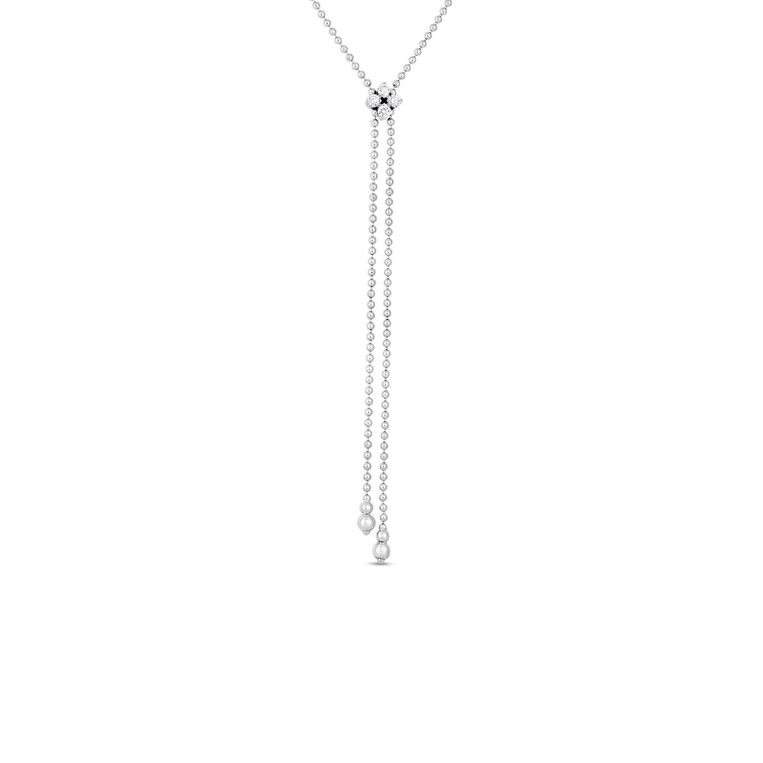 18K White Gold Love In Verona Diamond Flower Lariat Necklace