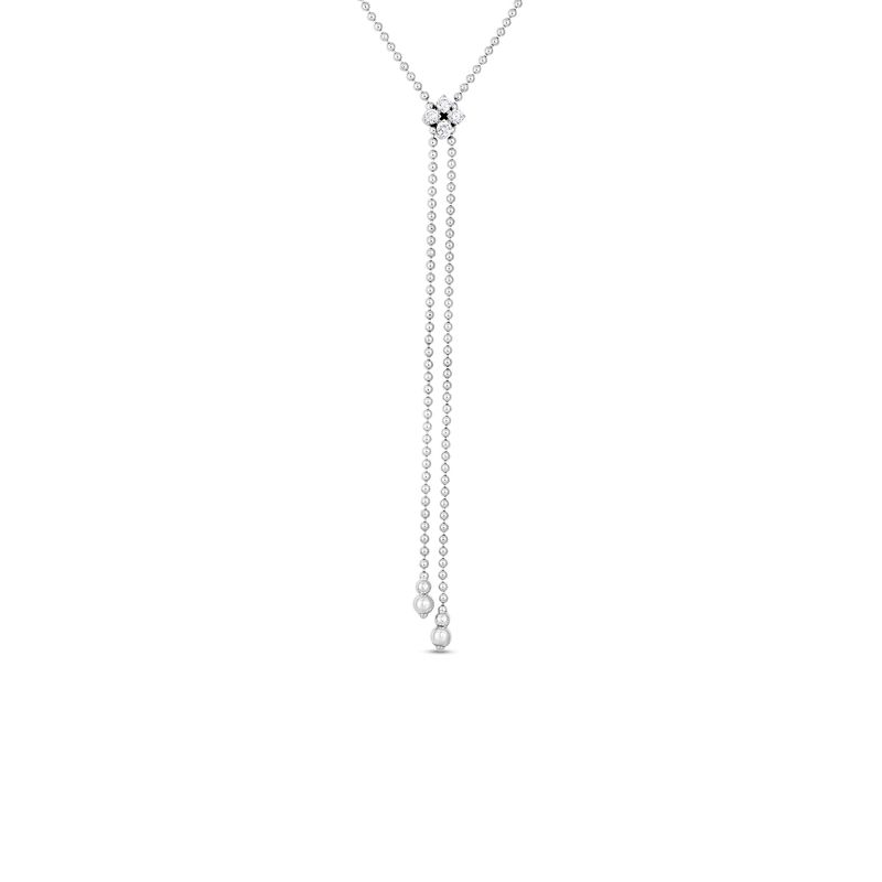 18K White Gold Love In Verona Diamond Flower Lariat Necklace