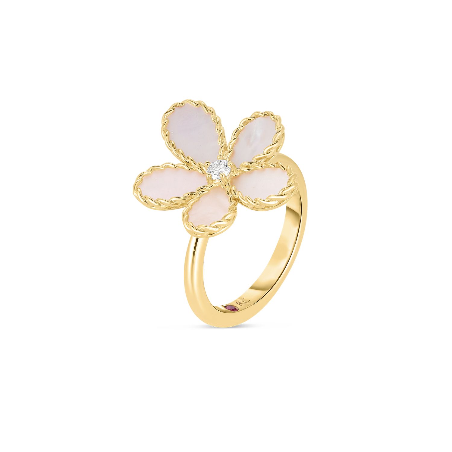 18K Yellow Gold Jasmine Diamond &amp; Mother Of Pearl Flower Ring