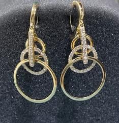 18K Yellow Gold Diamond Circle Drop Earrings 0.56Ct