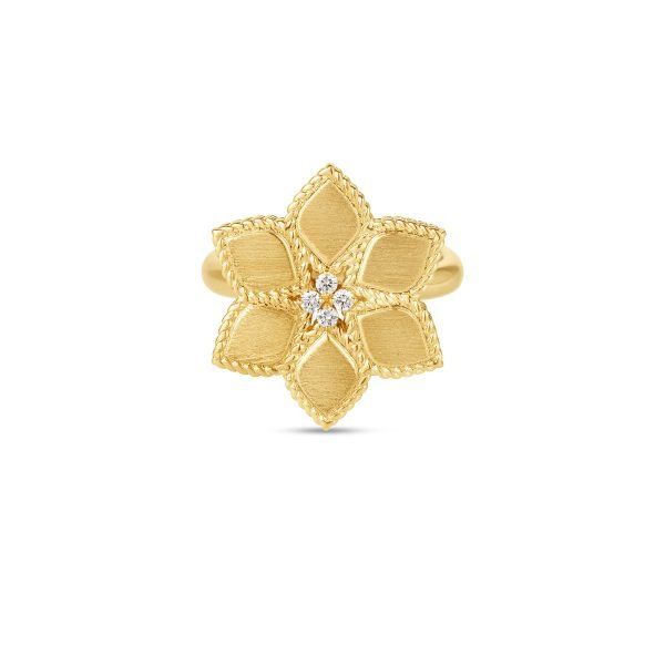 18K Yellow Gold Vernazza Diamond &amp; Satin Finish Flower Ring