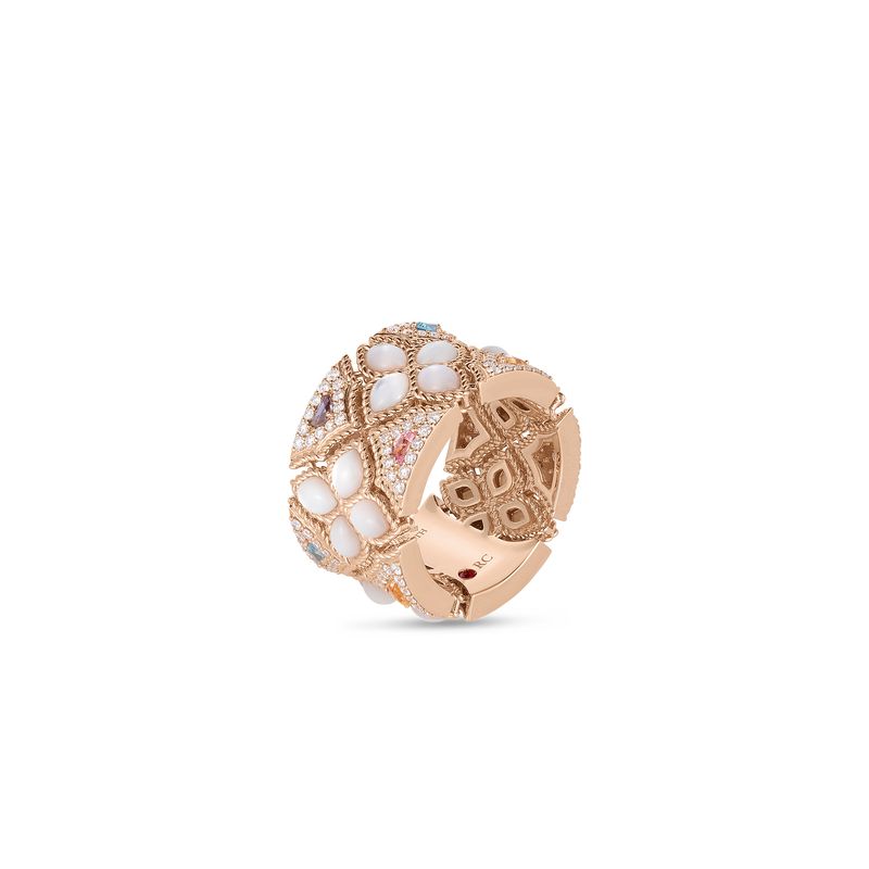 18K Rose Gold Venetian Princess Carnival Diamond, Mother Of Pearl, &amp; Mixed Stones Flower Ring