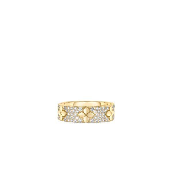 18K Yellow Gold Love In Verona Pave Diamond &amp; Polished Flower Ring