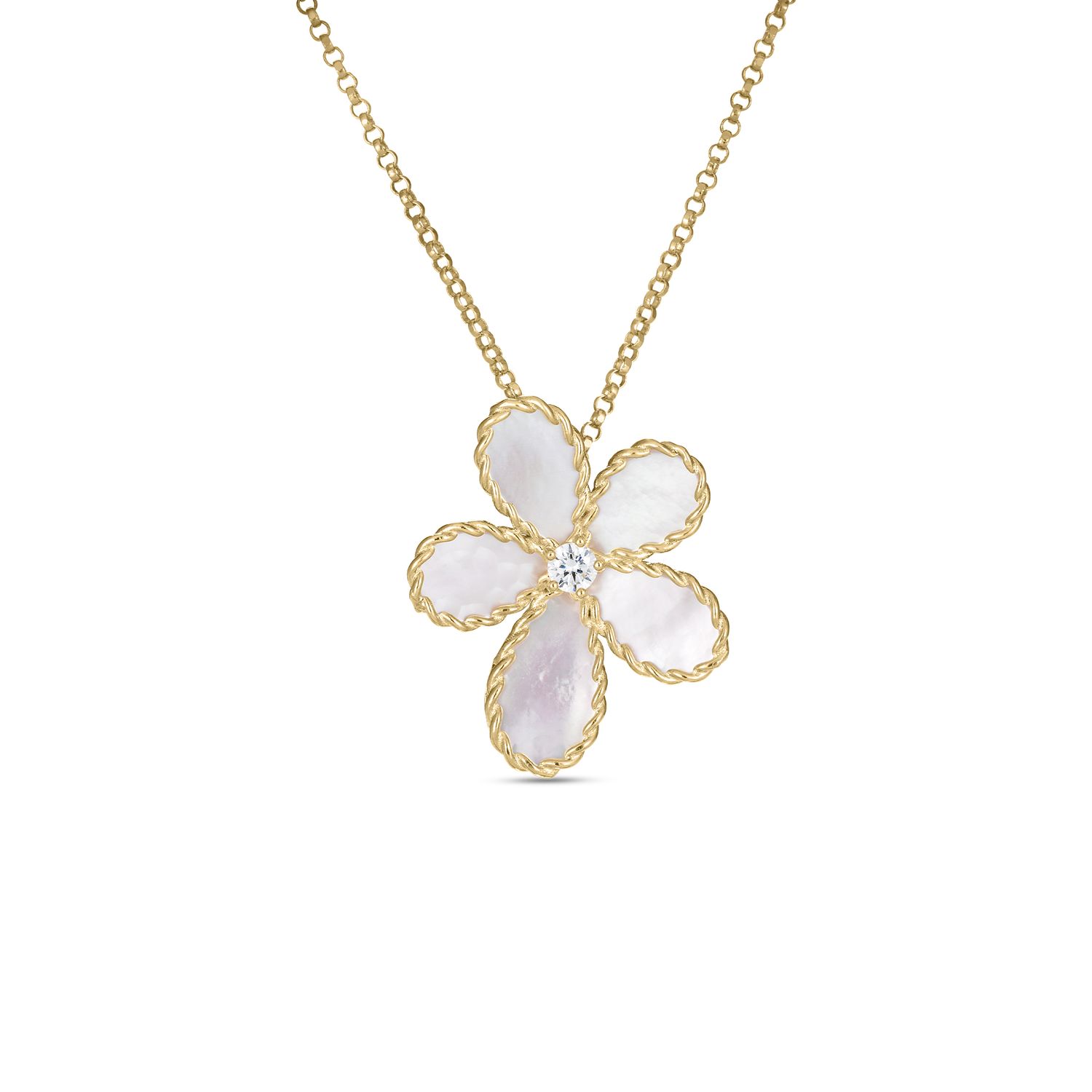 18K Yellow Gold Jasmine Diamond &amp; Mother Of Pearl Flower Necklace