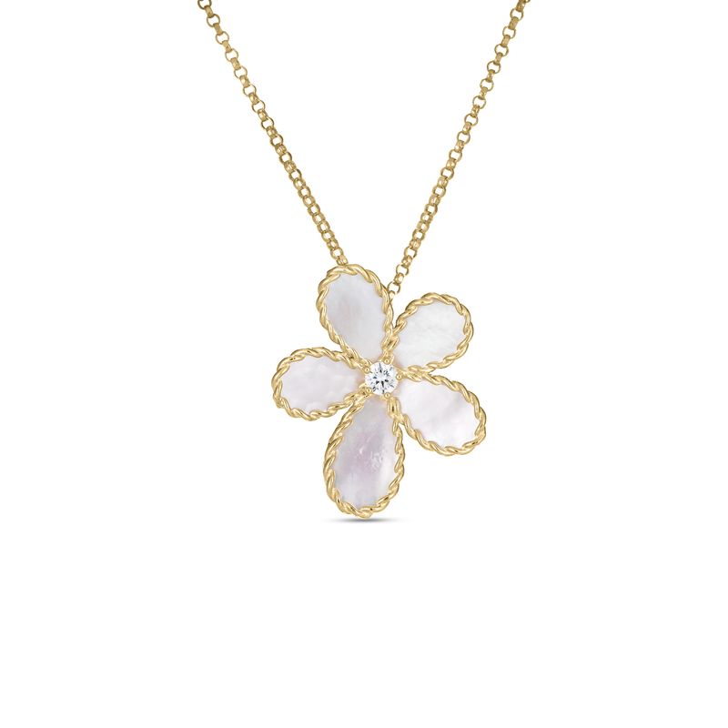 18K Yellow Gold Jasmine Diamond &amp; Mother Of Pearl Flower Necklace