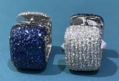 18K White Gold 2.0Ct Diamond &amp; 3.63 Sapphire Huggie Earrings