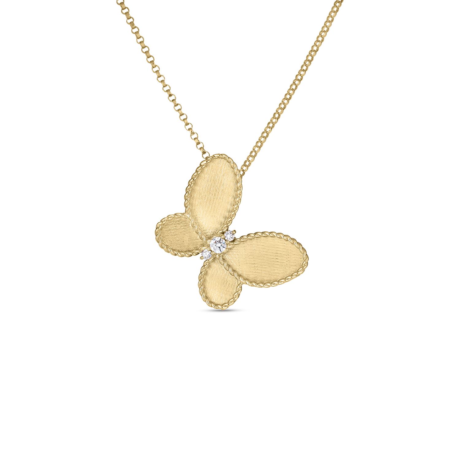 18K Yellow Gold Jasmine Diamond &amp; Satin Finish Butterfly Necklace